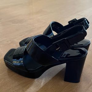 Jeffrey Campbell Mirinda Black Patent Platform Sandals 8 Excellent!